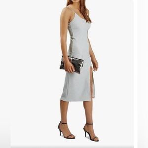 Topshop Metallic Silver Shimmer Scoop Neck Midi Dress, Size 6 (fits like 2-4)